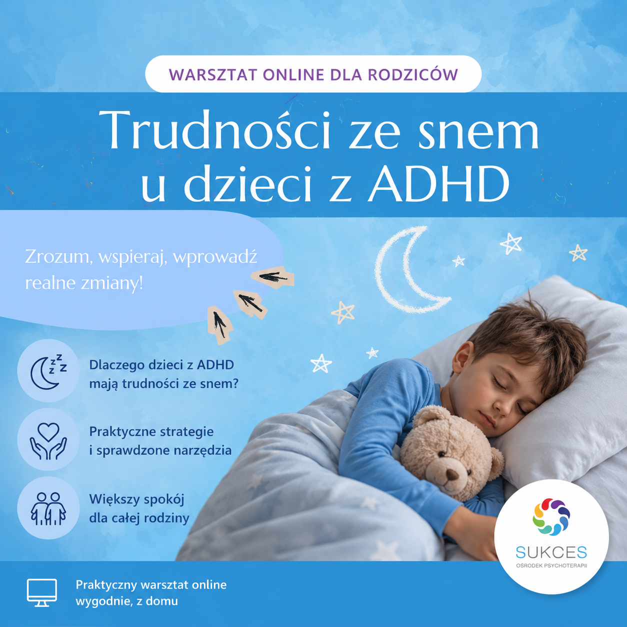ONLINE: Trudności ze snem u dzieci z ADHD Warsztat online dla rodziców (12.06.2026)