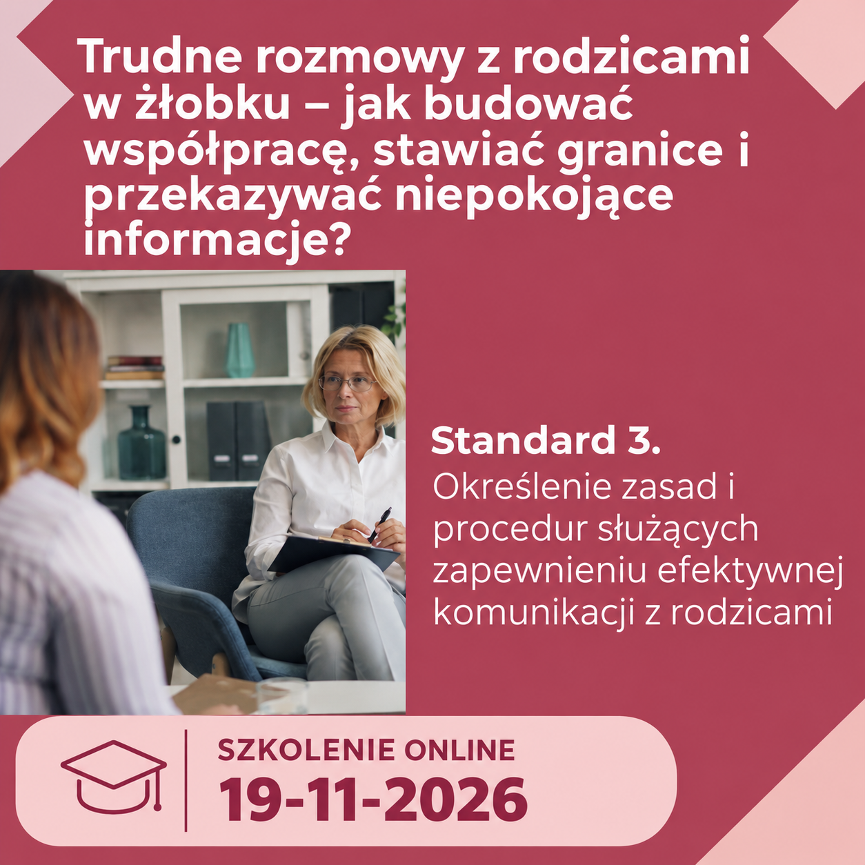Trudne rozmowy z rodzicami w żłobku - szkolenie online - 19-11-2026 - Joanna Andrzejewska - Ośrodek psychoterapii SUKES - Warszawa
